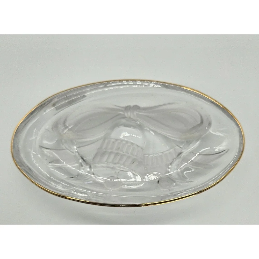 Mikasa Studio Nova Oval Glass Dish Gold Gilt Rim Bells‎ And Ribbons Design 7